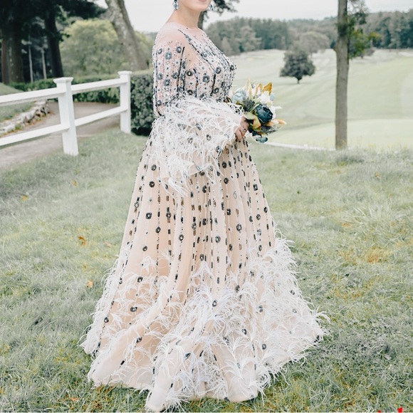 Dresses & Skirts - Cream Sequin Embellished Long Sleeve Gown
